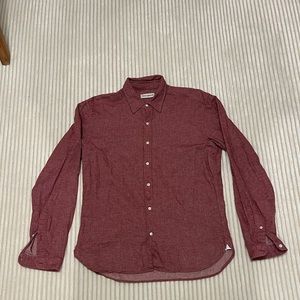 Oliver Spencer Brushed Woven Maroon Red Casual Button Down Shirt.
